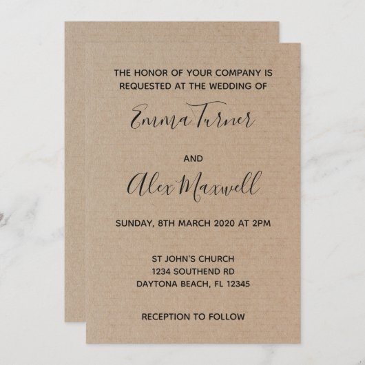 Faire-part de mariage | Script papier (Devant / Derrière)