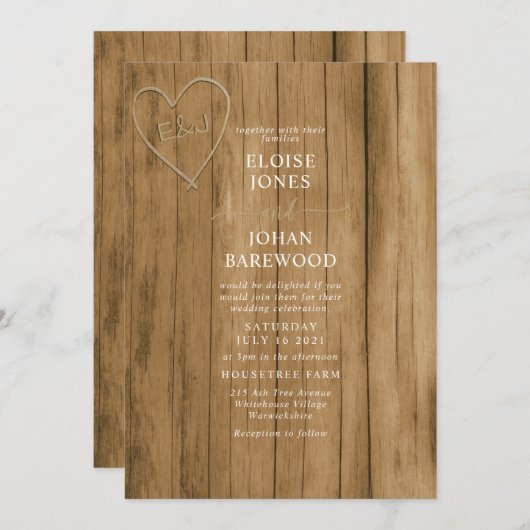 Faire-part de mariage sculptée en bois (Devant / Derrière)