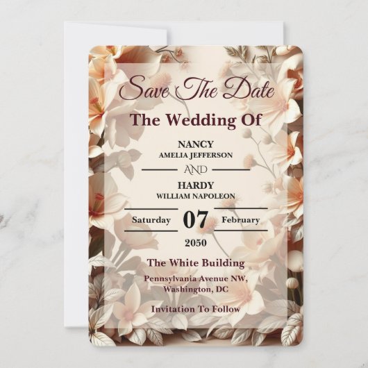 Faire-part de mariage sculptural floral neutre pou (Devant)