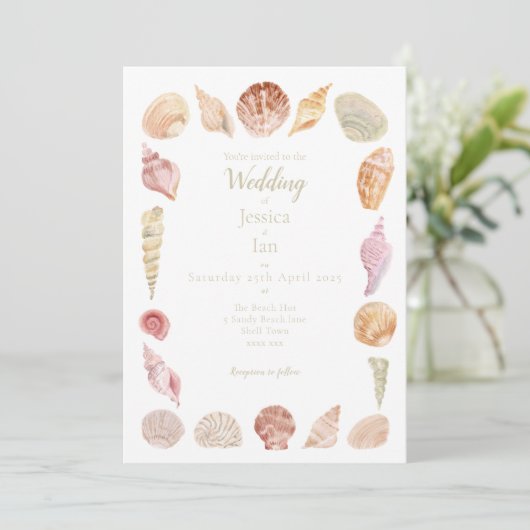 Faire-part de mariage Sea Shell peint à la main (Debout devant)