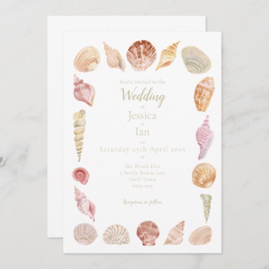 Faire-part de mariage Sea Shell peint à la main (Devant / Derrière)