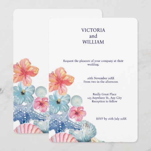 🌊 Faire-part de mariage Seashell Dreams 🌊 (Devant / Derrière)