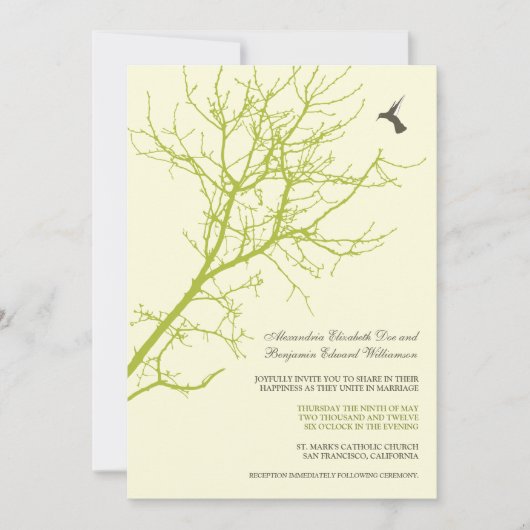 Faire-part de mariage silhouette des arbres (vert  (Devant)