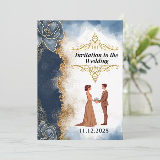 Faire-part de mariage Silhouette élégant (Marine) (Debout devant)