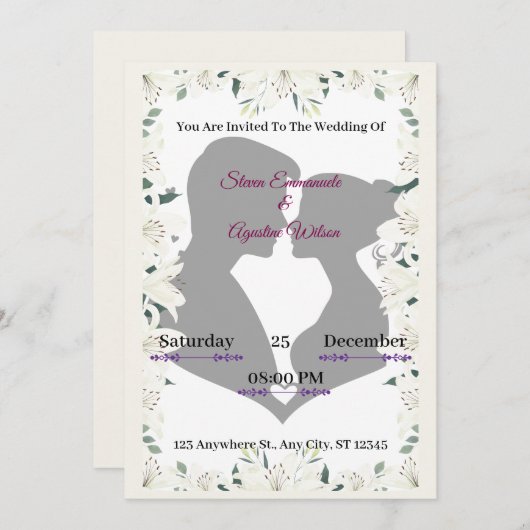 Faire-part de mariage silhouette élégante avec fle (Devant / Derrière)