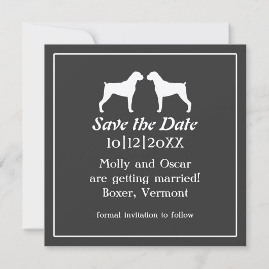 Faire-part de mariage silhouettes de chien Boxer (Devant)
