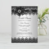Faire-part de mariage Silver Black Lace & Bow (Debout devant)