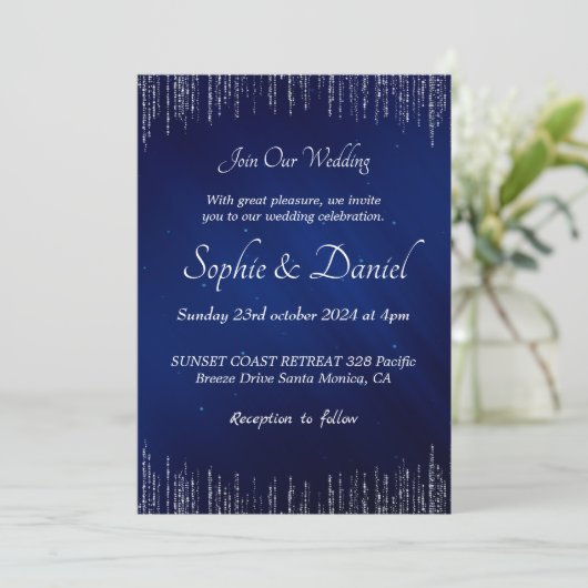 Faire-part de mariage Silver Blue de luxe (Debout devant)