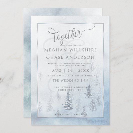 Faire-part de mariage | Silver Blue Winter Wonderl (Devant / Derrière)