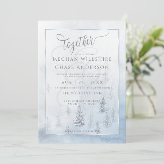 Faire-part de mariage | Silver Blue Winter Wonderl (Debout devant)