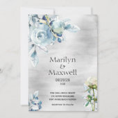 Faire-part de mariage Silver Dusty Blue Peony (Devant)