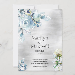 Faire-part de mariage Silver Dusty Blue Peony