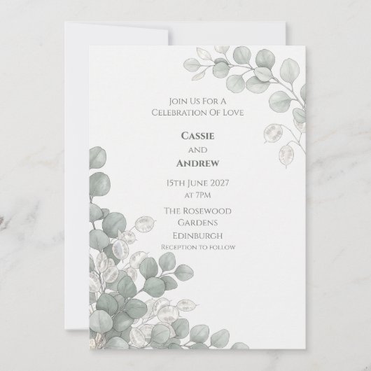 Faire-part de mariage Silver Eucalyptus Lunaria (Devant)