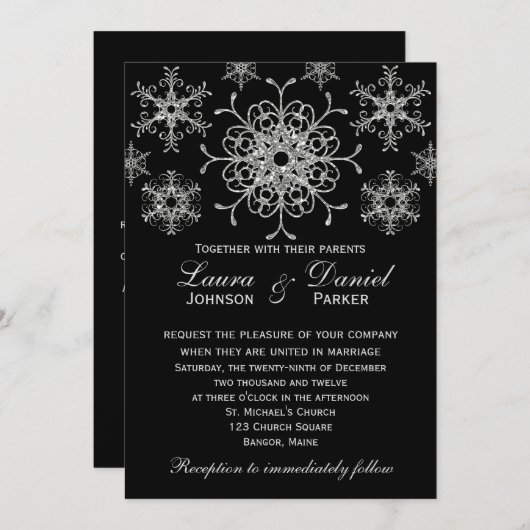 Faire-part de mariage Silver Glitter LOOK Flocons  (Devant / Derrière)