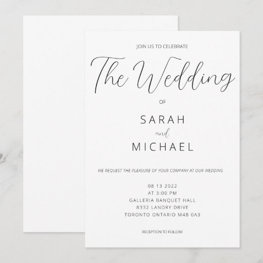 Faire-part de mariage simple (Devant / Derrière)