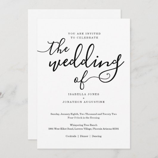 Faire-part de mariage simple (Devant / Derrière)