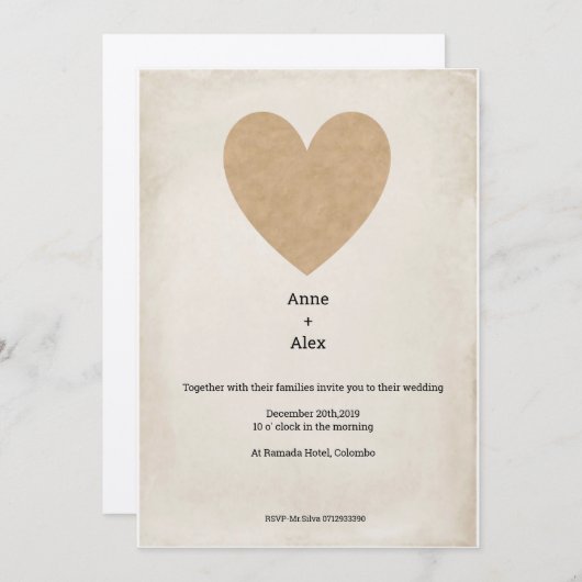 Faire-part de mariage simple (Devant / Derrière)