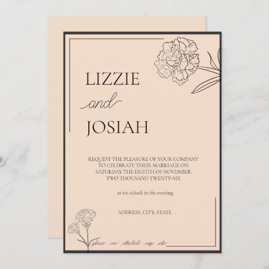 Faire-part de mariage simple (Devant / Derrière)