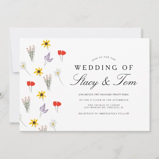 Faire-part de mariage simple à main Fleur sauvage (Devant)