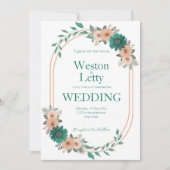 Faire-part de mariage simple Apricot Peach Emerald (Devant)