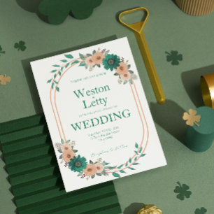 Faire-part de mariage simple Apricot Peach Emerald