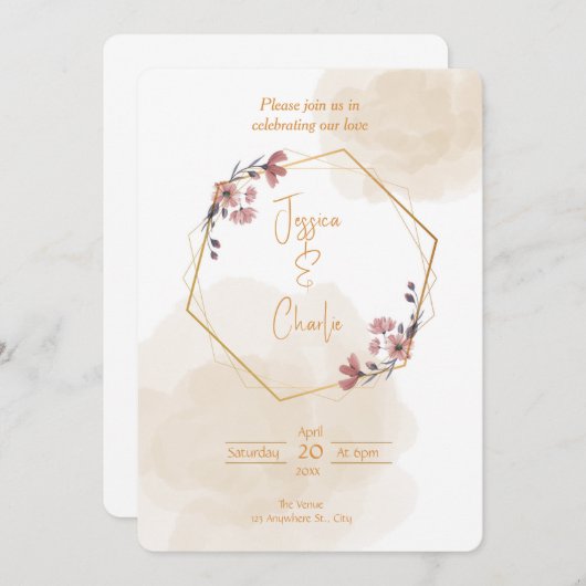 Faire-part de mariage simple aux couleurs neutres (Devant / Derrière)