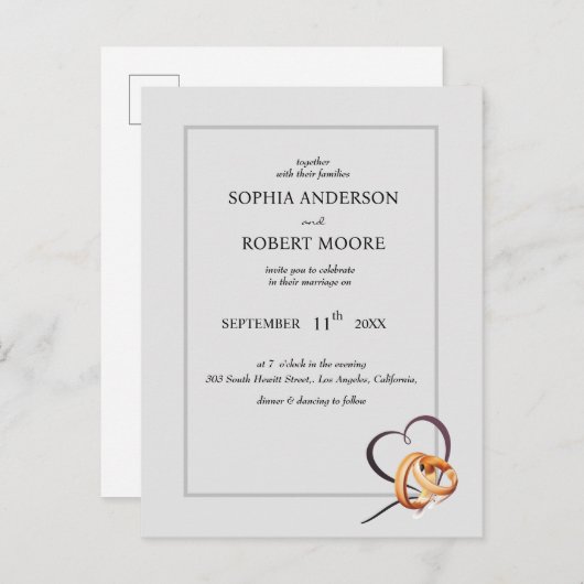 faire-part de mariage simple avec anneaux mariages (Devant / Derrière)