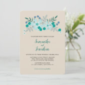 Faire-part de mariage simple avec fleurs sarcelle (Debout devant)