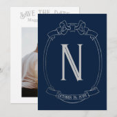 Faire-part de mariage simple avec monogramme à cou (Devant / Derrière)