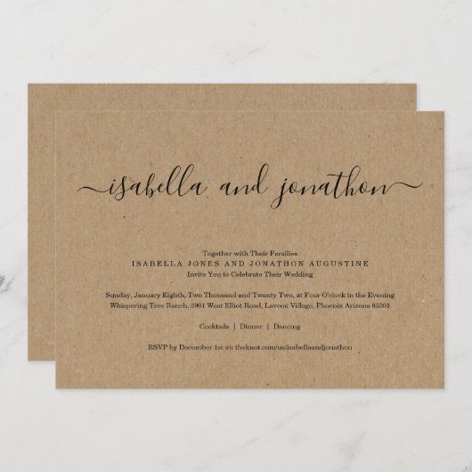 Faire-part de mariage simple avec RSVP - Papier Kr (Devant / Derrière)