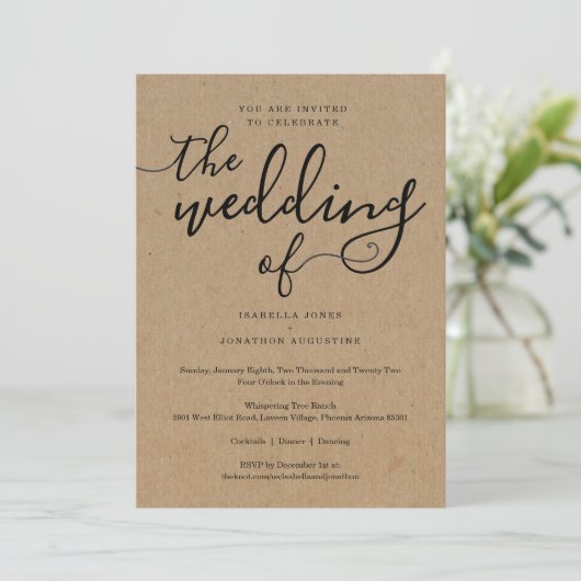 Faire-part de mariage simple avec RSVP sur papier  (Debout devant)