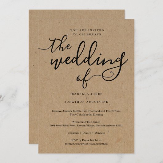 Faire-part de mariage simple avec RSVP sur papier  (Devant / Derrière)