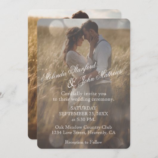 Faire-part de mariage | Simple avec texte blanc (Devant / Derrière)