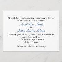 Faire-part de mariage simple avec texte bleu