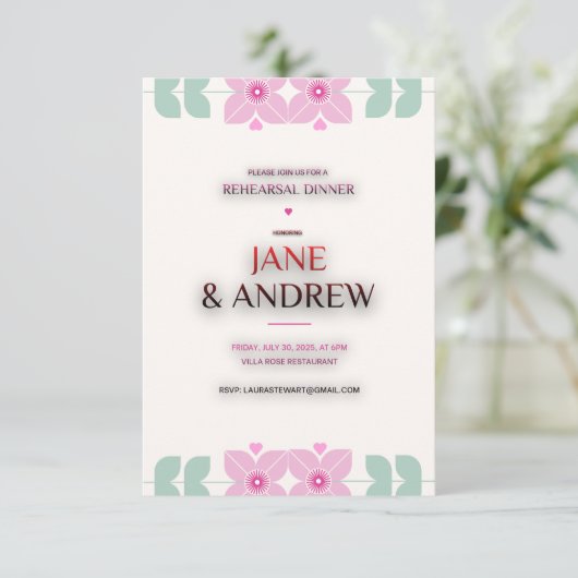 Faire-part de mariage simple avec touches de vert, (Debout devant)