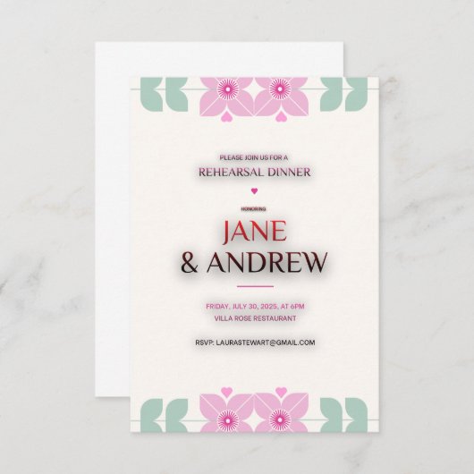 Faire-part de mariage simple avec touches de vert, (Devant / Derrière)