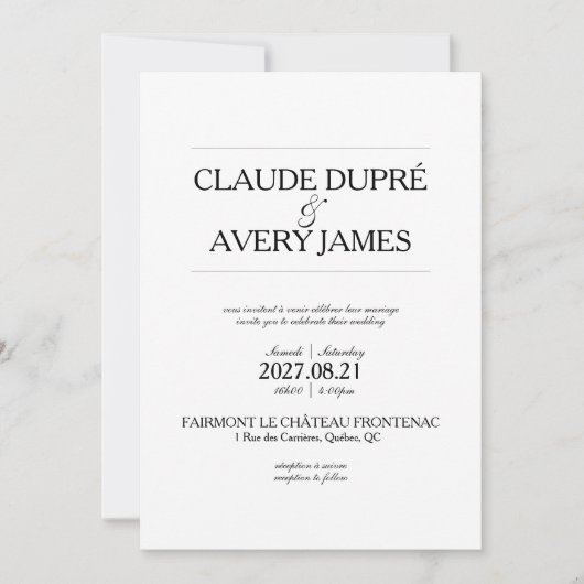 Faire-part de Mariage Simple Bilingue Français Ang (Devant)