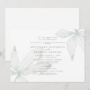 Faire-part de mariage simple blanc à feuillage tro