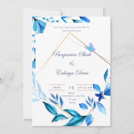 faire-part de mariage simple bleu bébé et blanc (Devant)