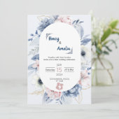 Faire-part de mariage simple bleu blanc (Debout devant)