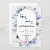 Faire-part de mariage simple bleu blanc (Devant / Derrière)