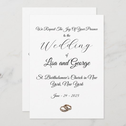 Faire-part de mariage simple classique (Devant / Derrière)