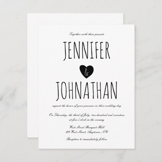 Faire-part de mariage simple cœur rustique (Devant / Derrière)