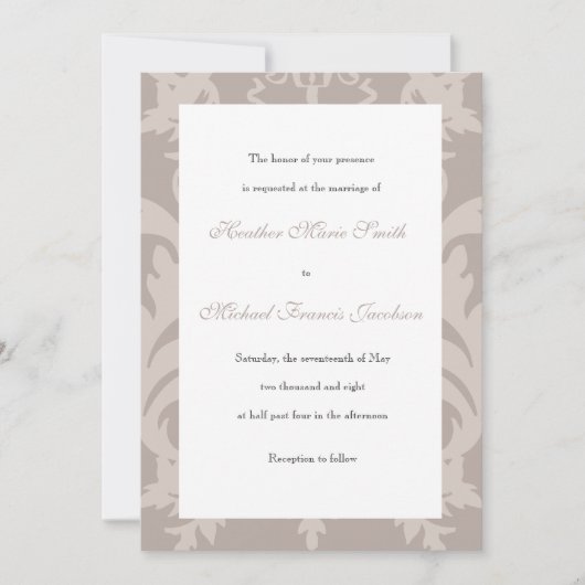 Faire-part de mariage simple Damask Taupe (Devant)