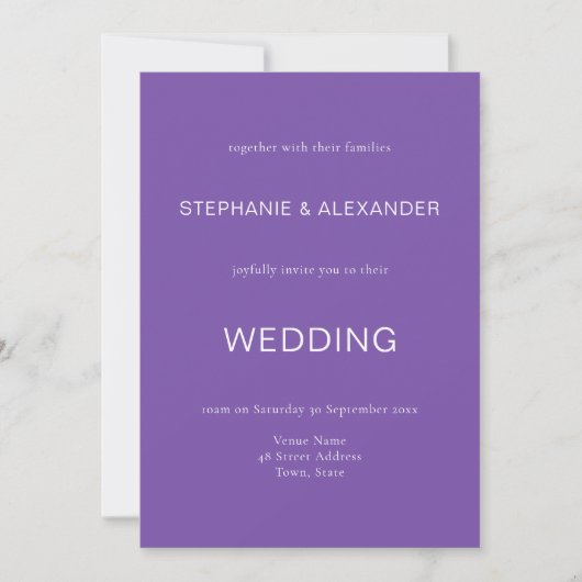 Faire-part de mariage simple de code QR violet (Devant)