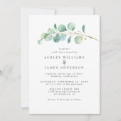 Faire-part de mariage simple de feuillage vert Euc (Devant)