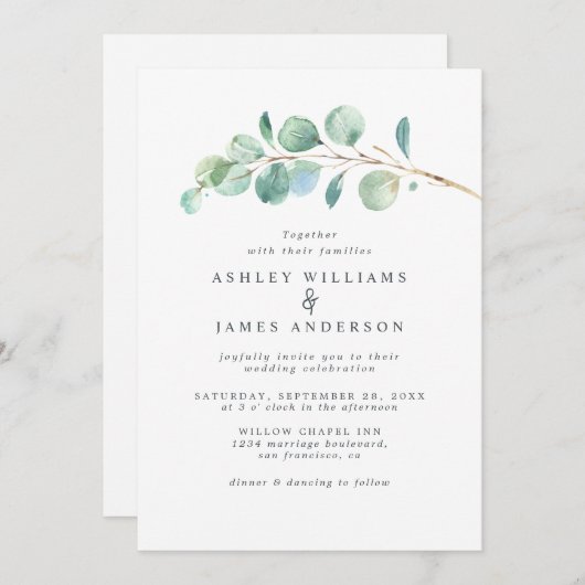 Faire-part de mariage simple de feuillage vert Euc (Devant / Derrière)