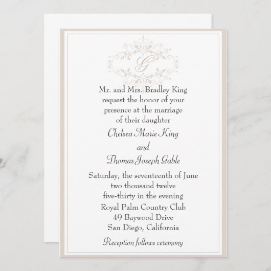 Faire-part de mariage simple de monogramme clair (Devant / Derrière)