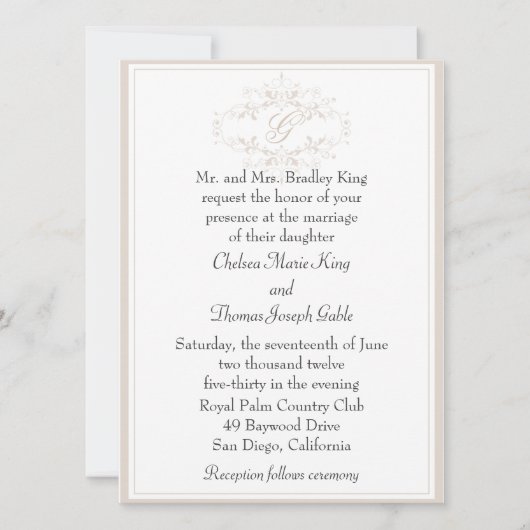 Faire-part de mariage simple de monogramme clair (Devant)
