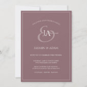 Faire-part de mariage simple de monogramme pourpre (Devant)